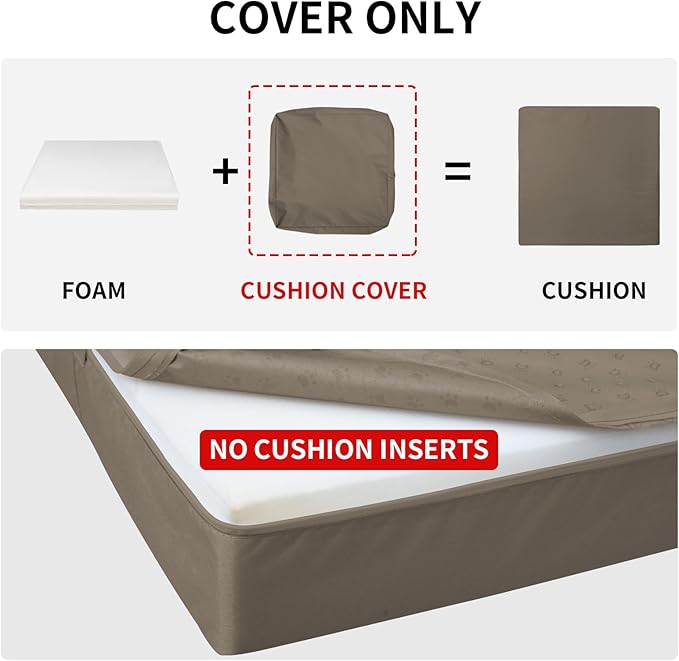Easy-Going Waterproof Patio Cushion Covers ONLY Cover 24x24x4 inch 4 Pack Replacement Non-Slip Outdoor Seat Cushion Slipcover with Zipper. Taupe