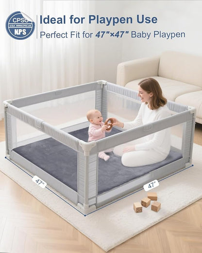 Thick Baby Play Mat for Floor,Padded Foam 47x47 Playpen Mat,Ultra Soft Support & Plush Feel Nursery Rug,Non Slip for Toddler,Infants,Kids Play,Yoga,Baby Crawling,Tummy Time (Dark Grey)