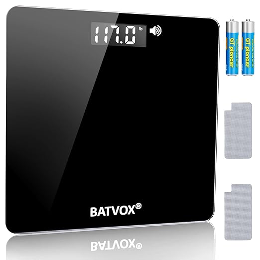 BATVOX Wide Talking Scales for Body Weight Accurate Digital Talking Bathroom Body Scale，Large LCD Screen，400 lb，Auto On & Off for Elderly Or Visually Impaired, Includes Batteries