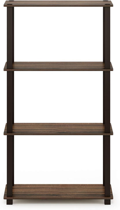 Furinno Turn-N-Tube 4-Tier Multipurpose Shelf Display Rack, Square Tube, Walnut/Brown