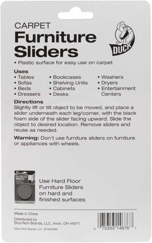Duck Brand Plastic Carpet Furniture Sliders, 3.5 inch Width, Round, 16 Pack, Brown (284857)