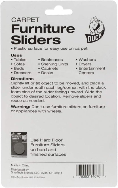 Duck Brand Plastic Carpet Furniture Sliders, 3.5 inch Width, Round, 4 Pack, Brown (284857)