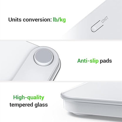 Ovutek Bathroom Scale for Body Weight, Highly Accurate Digital Weighing Machine for People, Upgraded Batteries Included, Compact Size, LED Display, Physician Scale with Sturdy Tempered Glass, 400lb