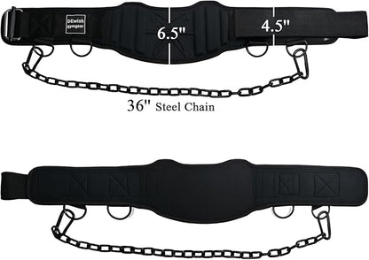 2-in-1 Weightlifting Belt with 36 IN Steel Chain & Self Locking, Dip Belt for Pull Up, Squat, Deadlifts & Added Weight Training