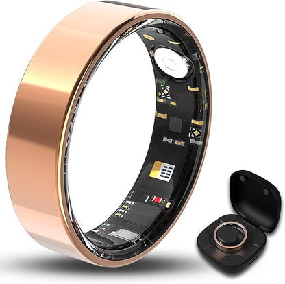 Smart Ring for Women Men Fitness Tracker with Blood Oxygen,Heart Rate,Sleep Monitoring,Step Counting,for iPhone and Android,Waterproof smart blood pressure monitor,No Subscription Fees (Rose Gold, 10)