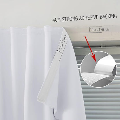 Self Adhesive Curtains Portable Blackout Curtain Simple and Easy to Install Bedroom Window Thermal Lnsulated Kitchen Room Darkening Black Small Drapes, 59" W X 96" L, White, 1 Panel
