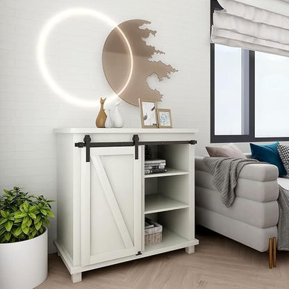 3FT Super Mini Sliding Barn Door Hardware Kit for Single Door TV Stands Small Cabinets, J-Shaped Hanger (No Cabinet)