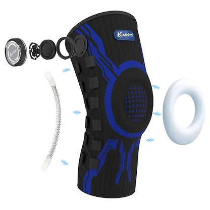 Kuangmi Knob Knee Brace for Pain Relief, Knee Support with Patella Gel Pad & Side Stabilizers, Compression Knee Sleeve for Workout, Arthritis, Joint Pain, Meniscus Tear (Blue Black,Right,Medium,Single)