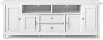 SIMPLIHOME Amherst 72-inch Wide Solid Wood TV Stand in White, Transitional-Style Media Console for Living Room with Cable Management and Adjustable Shelves, Fits 80" TVs