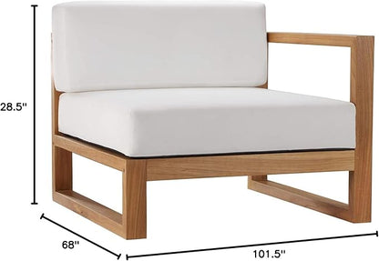 Modway EEI-4253-NAT-WHI-SET Upland Patio Teak Wood 4-Piece Sectional Sofa Set, Natural White