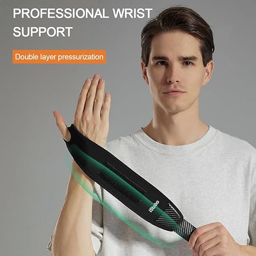 Compression Wrist Support Brace, Gym Ulnar Wrist Wraps for Weightlifting, Fitness, Tendonitis, Carpal Tunnel Arthritis, Pain Relief, Adjustable Carbon Fiber Pattern Neoprene Wrist Straps Fit Left or Right Hand