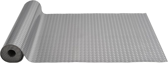VEVOR Floor Mat, 13 x 4.9 FT PVC Flooring Roll, Non-Slip Diamond Texture, 64.58 sq.ft Covering Space, Garage Mats for Under Cars, Gyms, Boats, Car Trailer, Silver