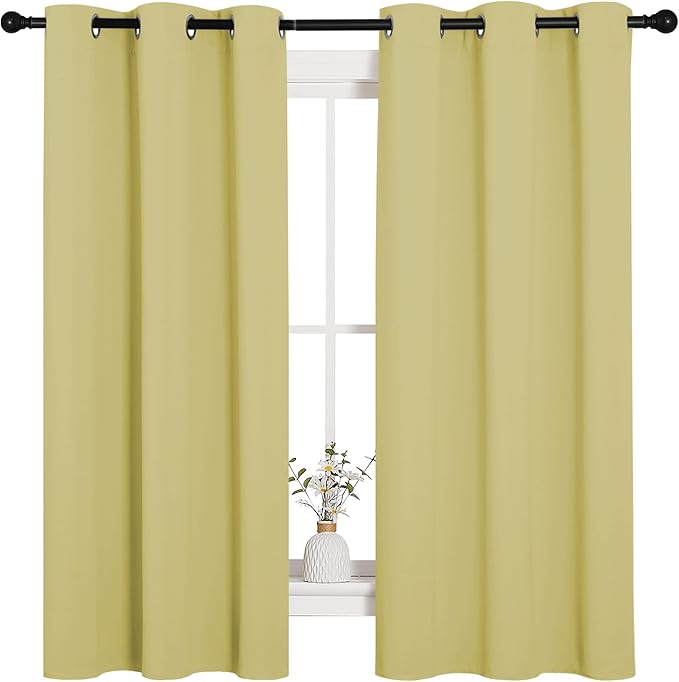 NICETOWN Paler Yellow Blackout Curtains for Bedroom (1 Pair, 42 x 63 inches), Farmhouse Thermal Insulated Room Darkening Drapes for Windows