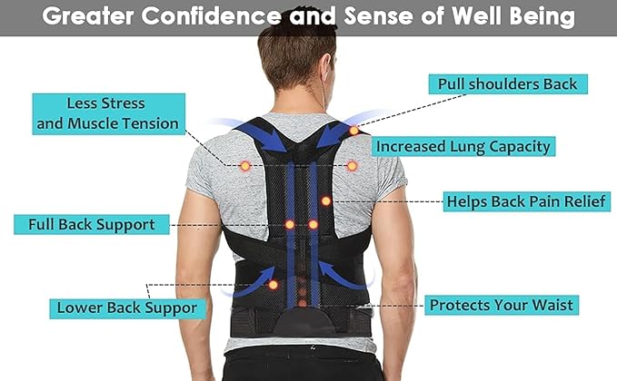Posture Corrector for Women and Men, Adjustable Back Straightener Posture Corrector,Upper Lower Back Brace Support Belt for Men Women Body Neck Shoulder Trainer (XXXXL, Black)