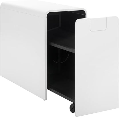 SEI Furniture Sidekick Rolling Workout Equipment Rack – Hidden Weight Storage Organizer with Hooks & Shelves for Home Gym, Yoga Mat, Kettlebell, Dumbbells – White