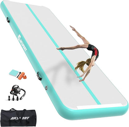 AKSPORT Gymnastics Air Mat Tumble Track Tumbling Mat Inflatable Floor Mats with Air Pump for Home Use/Tumble/Gym/Training/Cheerleading/Parkour/Beach/Park/Water
