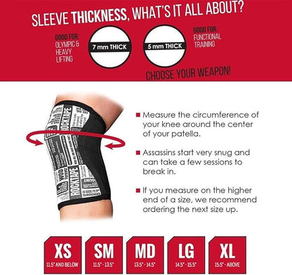 Rocktape Assassins Knee Compression Sleeves, Knee Brace for Weightlifting, Cross Training & Working Out - Reduce Strain & Swelling (2 Sleeves)