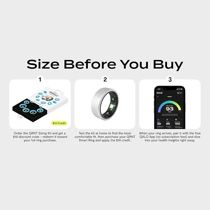 QALO QRNT Smart Ring – Snug Fit – Size Up – Water-Resistant Titanium Fitness Tracker, Tracking for Sleep, Steps, HRV, SpO2 – No Subscription, iOS Android App – Includes 2 Silicone Covers (Silver, 07)