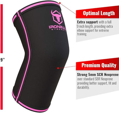 Elbow Sleeves 5mm (1 Pair) - High Performance Elbow Sleeve Support for Weightlifting, Weight Training & Powerlifting - Best Compression Straps - for Men and Women (Small, Black/Pink)