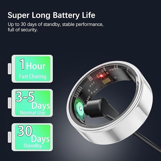 Smart Rings for Women Men, Fitness Ring with Heart Rate, Blood Oxygen, HRV, Stress, Sleep Tracker, Step Tracker, No Subscription Fee, lP68 Waterproof Smart Ring for iPhone & Android (Silver 7#)