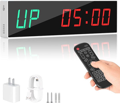 Dienmern Large Digital Gym Timer – Remote Control Gym Clock Wall with 9 Custom Modes Countdown/UP/Stopwatch/Interval, Workout Timer for Home Gym/Garage/Boxing/Outdoor Sport