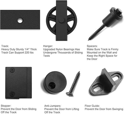 SMARTSTANDARD 7.5 Feet Heavy Duty Sliding Barn Door Hardware Kit, 4FT - 18FT, Black, Smoothly and Quietly, Simple and Easy to Install, Fit 42" -45" Wide Panel (Industrial Bigwheel Hangers)