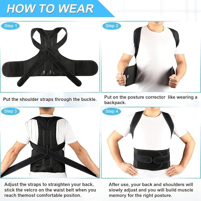 Posture Corrector for Women and Men, Adjustable Back Straightener Posture Corrector,Upper Lower Back Brace Support Belt for Men Women Body Neck Shoulder Trainer (L, Grey)
