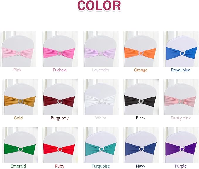 Howhic Pack of 60 Spandex Chair Sashes Bows Stretch Chair Cover Band with Buckle Slider Universal Elastic Chair Ties for Wedding Banquet Party Event Decoration (Royal Blue)