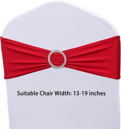 Spandex Red Chair Sashes Bows 50 Pack Stretch Chair Bands with Buckles Universal Elastic Chairs Ties for Wedding Party Birthday Christmas Banquet Anniversary Bridal Shower Events Decoration