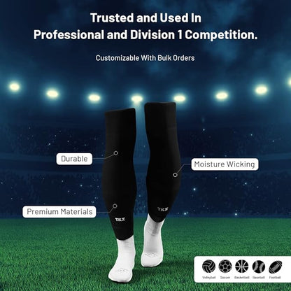 Tekkerz leg sleeve over 20 color variations compatible with grip socks for soccer, football, hockey, rugby athletic socks