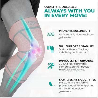 Modvel Knee Braces for Knee Pain Women & Men - 2 Pack Knee Brace for Knee Pain Set, Knee Brace Compression Sleeve, Knee Support for Knee Pain Meniscus Tear, ACL & Arthritis Pain Relief,Pink XXL