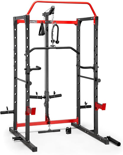 Marcy Power Cage with Pull-Up Bar,Adjustable Bar Catches,Olympic Standard Weight Plate,Accessories Build Your Own Home Gym with Optional Dual Pulley Trolley System for Body Exercise,Strength Training
