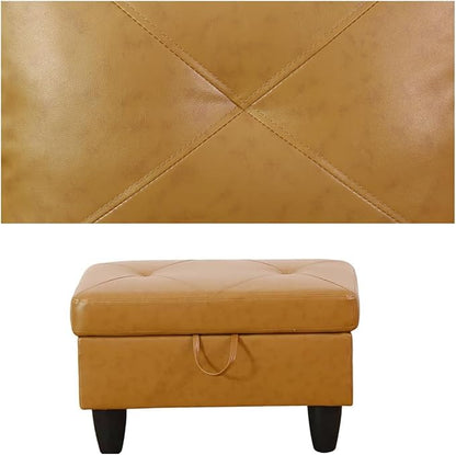 Modular Leather Sectional Couch, L Shaped Couch with Storage, Convertible Sofa with Ottomans, Modern Sectional Sofa for Living Room and Office, Ginger