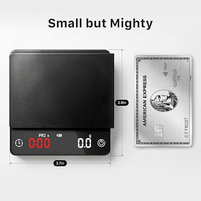Garnen Mini Espresso Coffee Scale with Timer, 0.1g High Precision Digital Smart Coffee Scale for Pour Over and Drip Tray, 2kg/70.5oz Max, USB-C Rechargeable, LED Display, Auto-Timing Mode