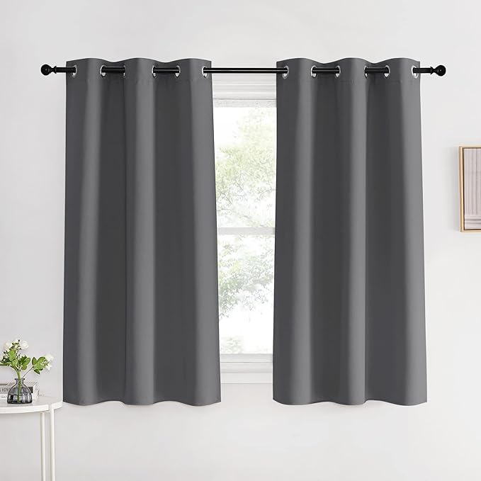 NICETOWN Grey Blackout Curtain Panels for Bedroom, 2 Panels, W42 x L60 inches, Grey, Thermal Insulated Grommet Top Blackout Draperies and Drapes