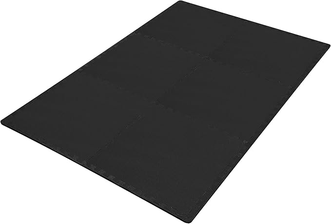 BalanceFrom Puzzle Exercise Mat 1/2' Thick, EVA Interlocking Foam Floor Tiles for Home Gym, Mat for Home Workout Equipment, Floor Padding for Kids, Black, 24 in x 24 in x 1/2 in, 24 Sq Ft - 6 Tiles
