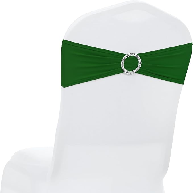 MDS Pack of 100 Spandex Chair Sashes Bow Premium Stretch Chair Cover Band with Buckle Slider Universal fits Elastic Dining Chair Ties for Wedding Party Banquet Events Decoration - Green