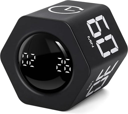 Productivity Timer 1, 5, 10, 30, 60 Minutes Preset, Desk Cube Timer with Gravity Sensor/Mute/Vibration for ADHD, Work, Study, Kitchen, Back to School (Black)