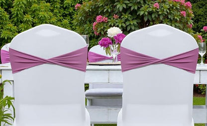VDS Pack of 10 PCS | Dusty Pink | Spandex Chair Sashes Bows Without Buckle | Stretch Elastic Banquet Universal Folding Chair Band Tie with for Wedding Party Conference Celebration Event Decoration
