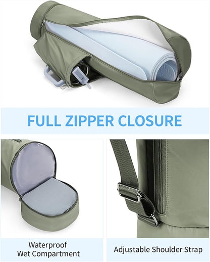 sportsnew Yoga Mat Bag, Full Zip Cargo Yoga Mat Carrier Bag with Drawstring Water Bottle Pocket and Bottom Wet Pocket, Exercise Yoga Mat Carrier Holder Multi-Functional Storage Bag Patent Pending