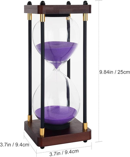 60 Minutes Sand Hourglass Timer, Vintage Sand Clock 60 Minutes, Large White Sander with Wooden End Caps, Hour Glass Sandglass Timer for Games Classroom Kitchen Decor (Purple Sand)