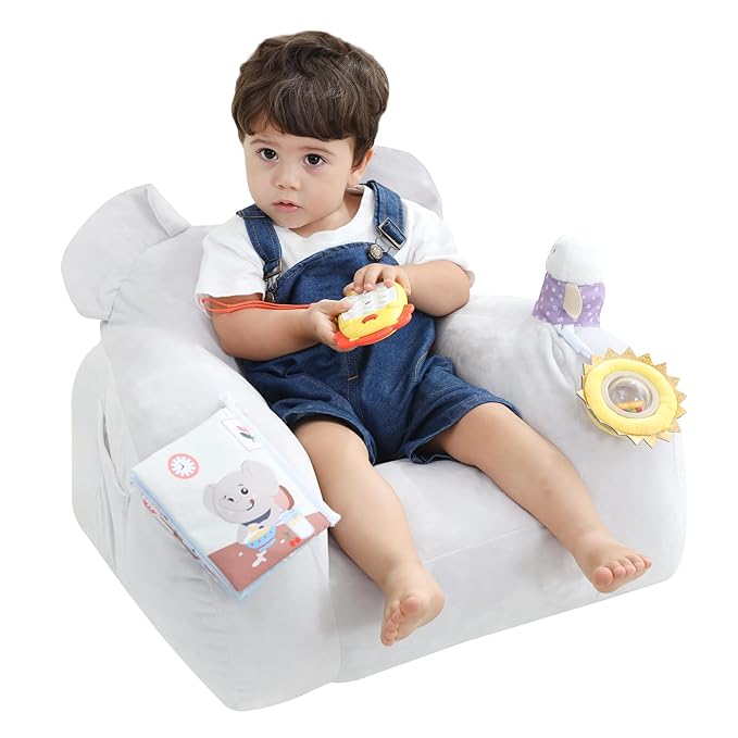 Lovvie & Joy Toddler Sofa Chair, Soft Toddler Kids Chair with Learning Toy Phone,Cloth Book and Rattle Toy,Toddler Chair Couch for Boys and Girls Ages 1+ Years Elephant