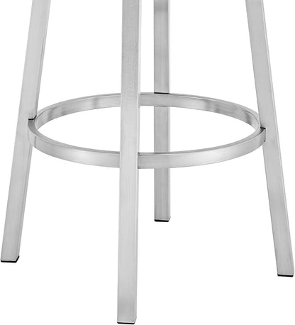 Armen Living Madrid 26" Seat Height Swivel Modern Red Faux Leather and Brushed Stainless Steel Bar Stool for Kitchen Island Counter