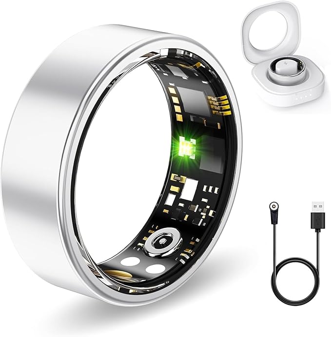 Smart Rings for Women Men, Fitness Ring with Heart Rate, Blood Oxygen, HRV, Stress, Sleep Tracker, Step Tracker, No Subscription Fee, lP68 Waterproof Smart Ring for iPhone & Android (Silver 7#)