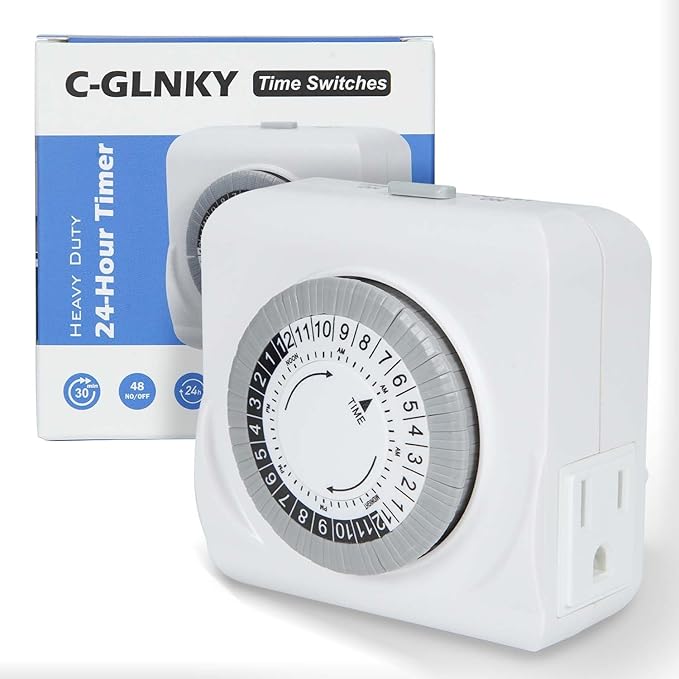 24-Hour Mechanical Timer for Electrical Outlets, Dual 3-Prong Outlets, 30-Minute Intervals, for Room Lights and Home appliances, 125V 15A, ETL Certified