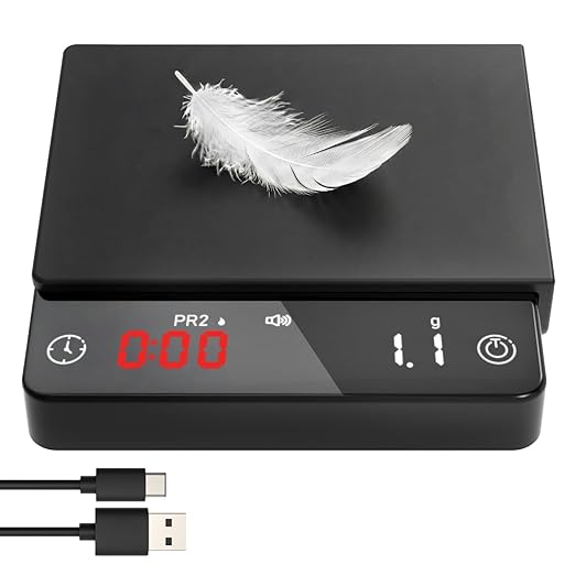 Garnen Mini Espresso Coffee Scale with Timer, 0.1g High Precision Digital Smart Coffee Scale for Pour Over and Drip Tray, 2kg/70.5oz Max, USB-C Rechargeable, LED Display, Auto-Timing Mode