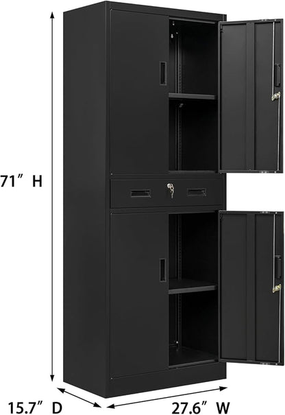 BESFUR Metal Cabinet, Garage Storage Cabinet with Drawer and Adjustable Shelves for Garage, Office, School - Black