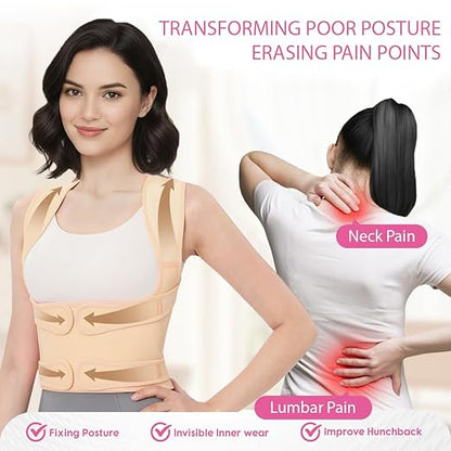 Posture Corrector for Women & Men – Adjustable Back Brace with Full Back Support, Shoulder Straightener for Spine Alignment, Scoliosis, Hunchback & Back Pain Relief (Beige,Large)