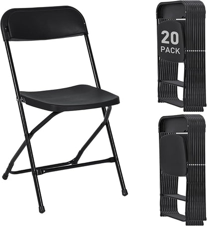 20 Pack Black Plastic Folding Chairs, Portable Stackable Commercial Party Folding Chairs with Steel Frame 350lbs for Home Office Outdoor Indoor Office Wedding Party Events