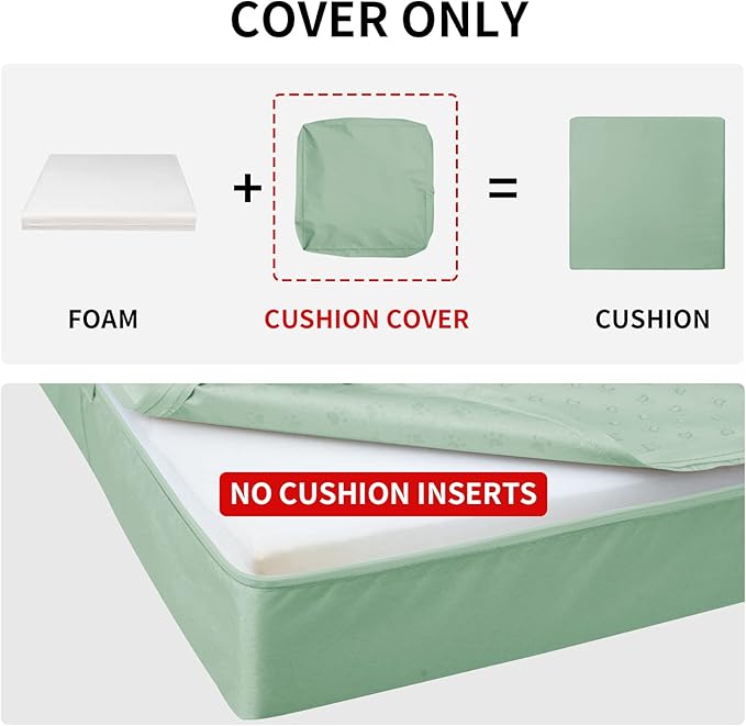 Easy-Going Waterproof Patio Cushion Covers 20x18x4 inch 2 Pack Replacement Non-Slip Outdoor Seat Cushion Slipcover with Zipper. Greyish Green